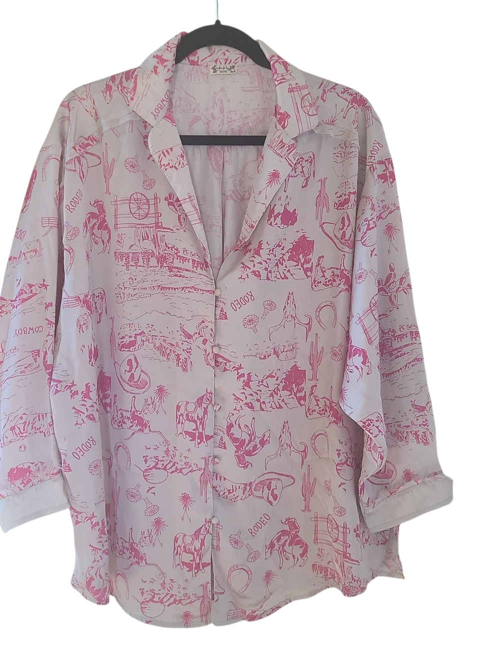 Free People Intimately Pink Western Rodeo Print Blouse Petite S SP Boho